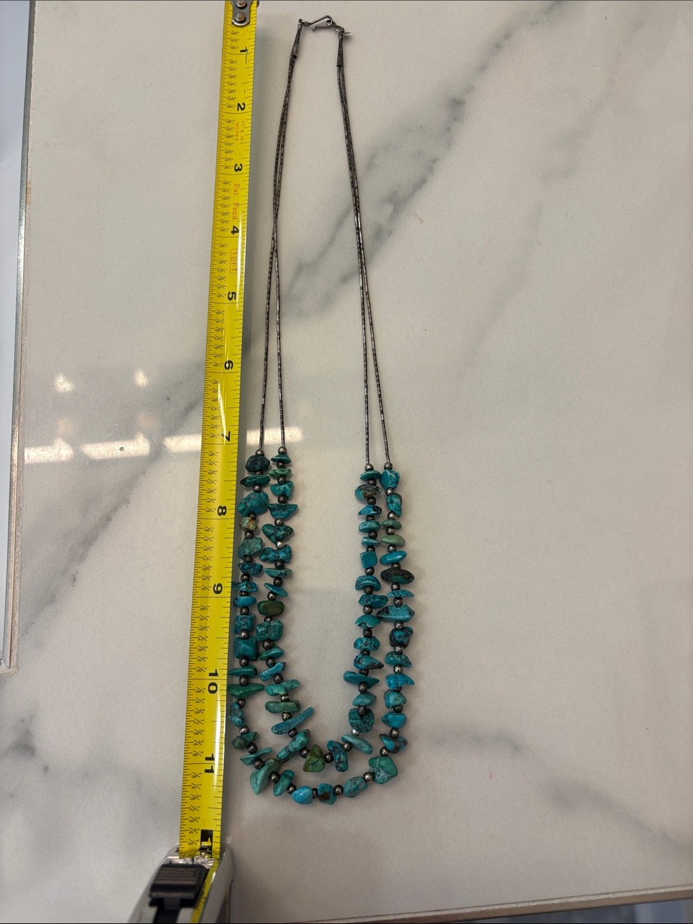 Double-Strand Turquoise Chip Necklace in Blue-Green - Picture 2 of 6